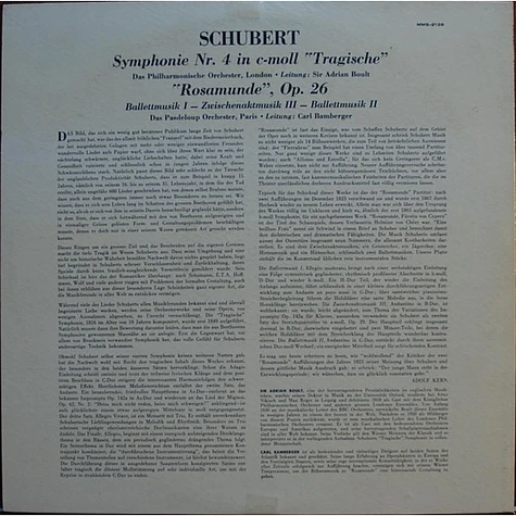 Franz Schubert, London Philharmonic Orchestra Leitung: Sir Adrian Boult, Orchestre De L'Association Des Concerts Pasdeloup Leitung: Carl Bamberger - Symphonie Nr. 4 In C-Moll "Tragische" / "Rosamunde"