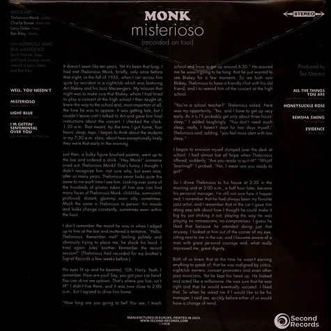 The Thelonious Monk Quartet - Misterioso Red Vinyl Edition