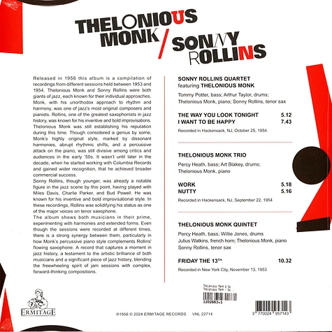 Thelonious Monk & Sonny Rollins - Thelonious Monk / Sonny Rollins Yellow Vinyl Edition