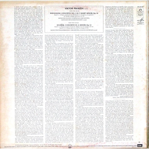 Viktor Pikaizen, Большой Симфонический Оркестр Всесоюзного Радио, Gennadi Rozhdestvensky, Moscow Philharmonic Orchestra, David Oistrach - Wieniawski: Concerto No. 1 In F Sharp Minor, Dvořák: Concerto In A Minor