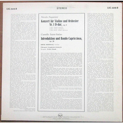 Erick Friedman - Niccolò Paganini - Camille Saint-Saëns - Chicago Symphony Orchestra / Walter Hendl - Paganini: Concerto No.1 In D/Saint-Saëns: Introduction And Rondo Capriccioso