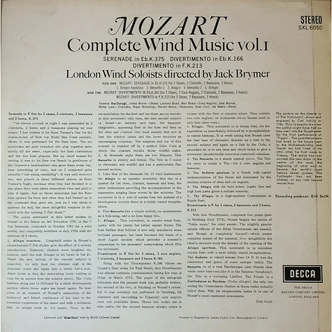 Wolfgang Amadeus Mozart, London Wind Soloists Directed By Jack Brymer - Complete Wind Music Vol. I