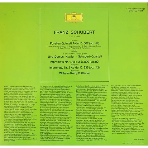 Franz Schubert, Jörg Demus, Schubert-Quartett, Wilhelm Kempff - Forellen-Quintett / 2 Impromptus