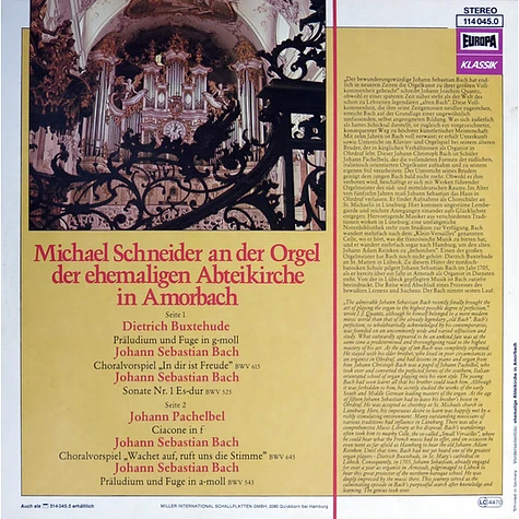 Dieterich Buxtehude, Johann Sebastian Bach, Johann Pachelbel ; Michael Schneider - Michael Schneider An Der Orgel In Amorbach (Werke Von Buxtehude Bach Pachelbel)