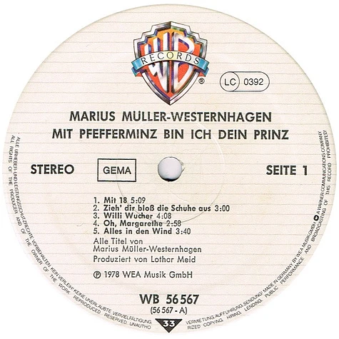 Marius Müller-Westernhagen - Mit Pfefferminz Bin Ich Dein Prinz