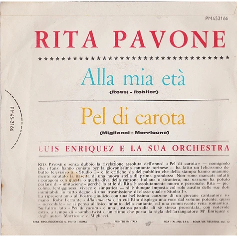 Rita Pavone - Alla Mia Età / Pel Di Carota