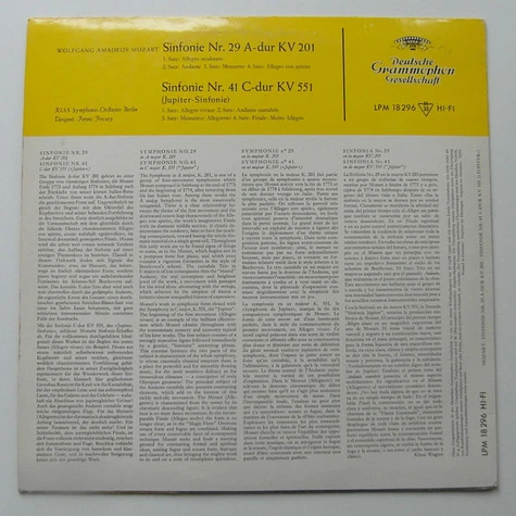 Wolfgang Amadeus Mozart Composer Ferenc Fricsay Dirigent : RIAS Symphonie-Orchester Berlin - Sinfonien Nr. 29 A-Dur - Nr. 41 C-Dur (Jupiter)