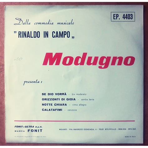 Domenico Modugno - Dalla Commedia Musicale "Rinaldo In Campo"