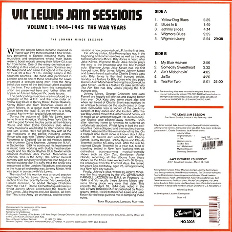 Lewis Vic - Jam Sessions Volume 1 1944 1945 The War Years The Johnny Mince Session