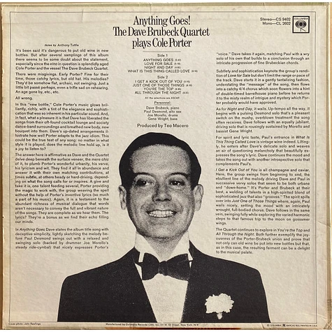 The Dave Brubeck Quartet - Anything Goes! The Dave Brubeck Quartet Plays Cole Porter