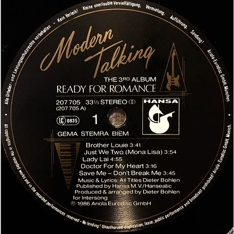 Modern Talking - Ready For Romance (The 3rd Album)