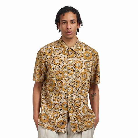 Beams Plus - Open Collar Block Print Sun Flower