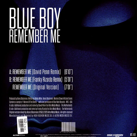 Blue Boy - Remember Me (Remixes) 2025 Clear Blue Vinyl Repress