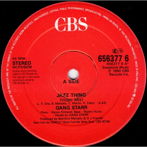 GANGSTARR – Jazz Thing プロモ Gang Starr - Jazz Thing - Vinyl 12