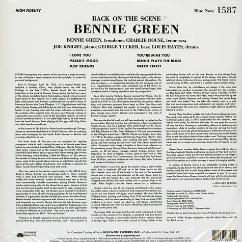 Bennie Green - Back On The Scene Tone Poet Vinyl Edition