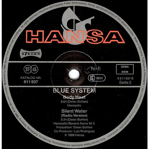 Blue System - Silent Water - Vinyl 12