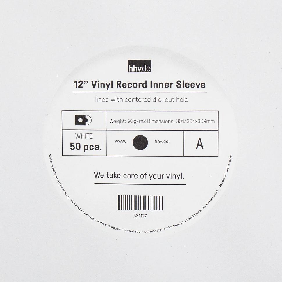 Record Inner Sleeve - 12" Vinyl LP Innenhüllen (antistatisch) (Mittelloch) (Weiß)