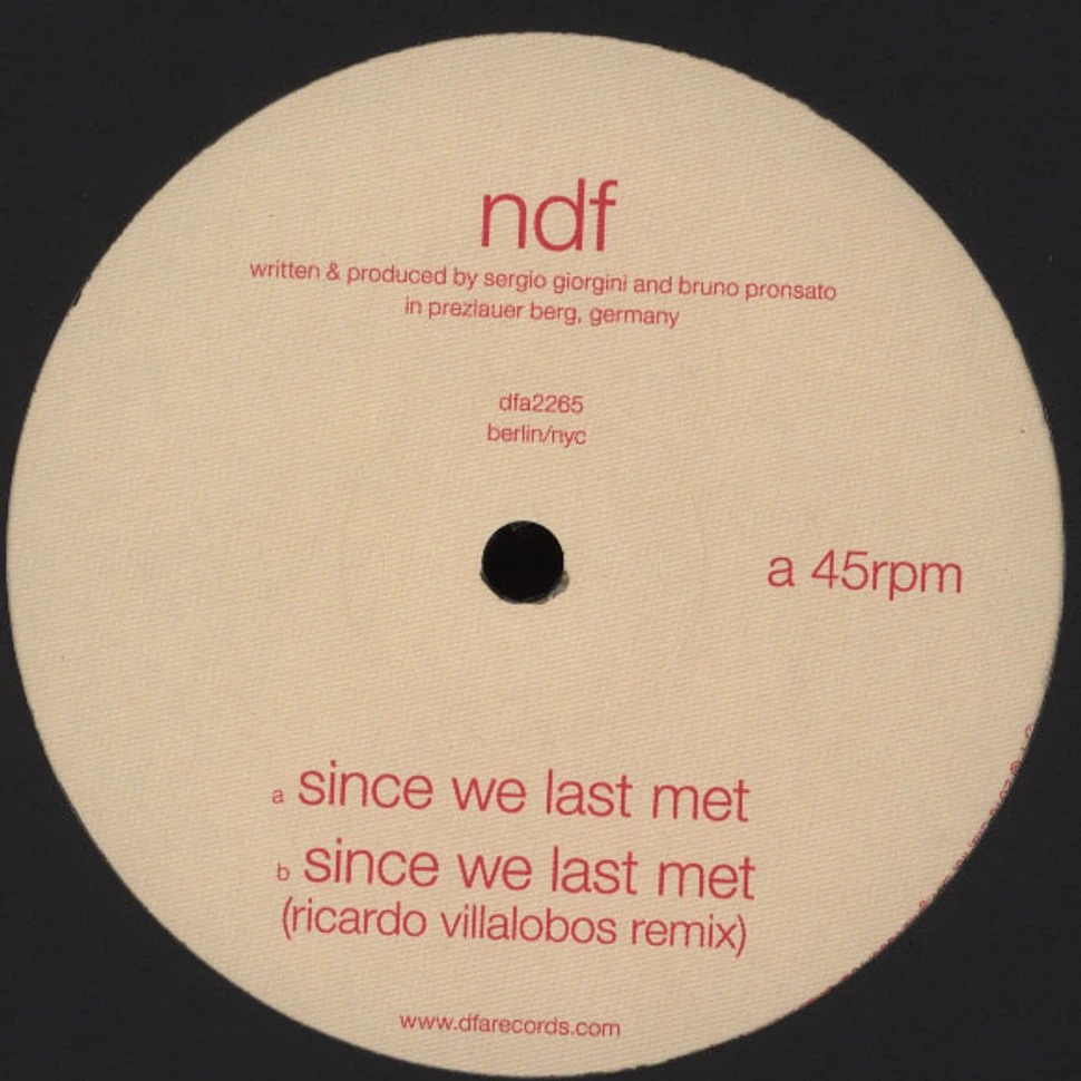 NDF - Since We Last Met Ricardo Villalobos Remix