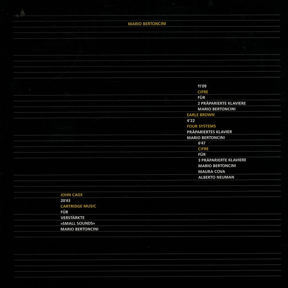 Mario Bertoncini · Earle Brown · John Cage - Cifre · Four Systems · Cartridge Music