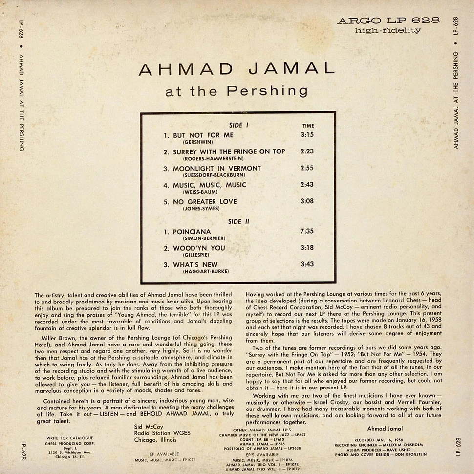 Ahmad Jamal Trio - Ahmad Jamal At The Pershing