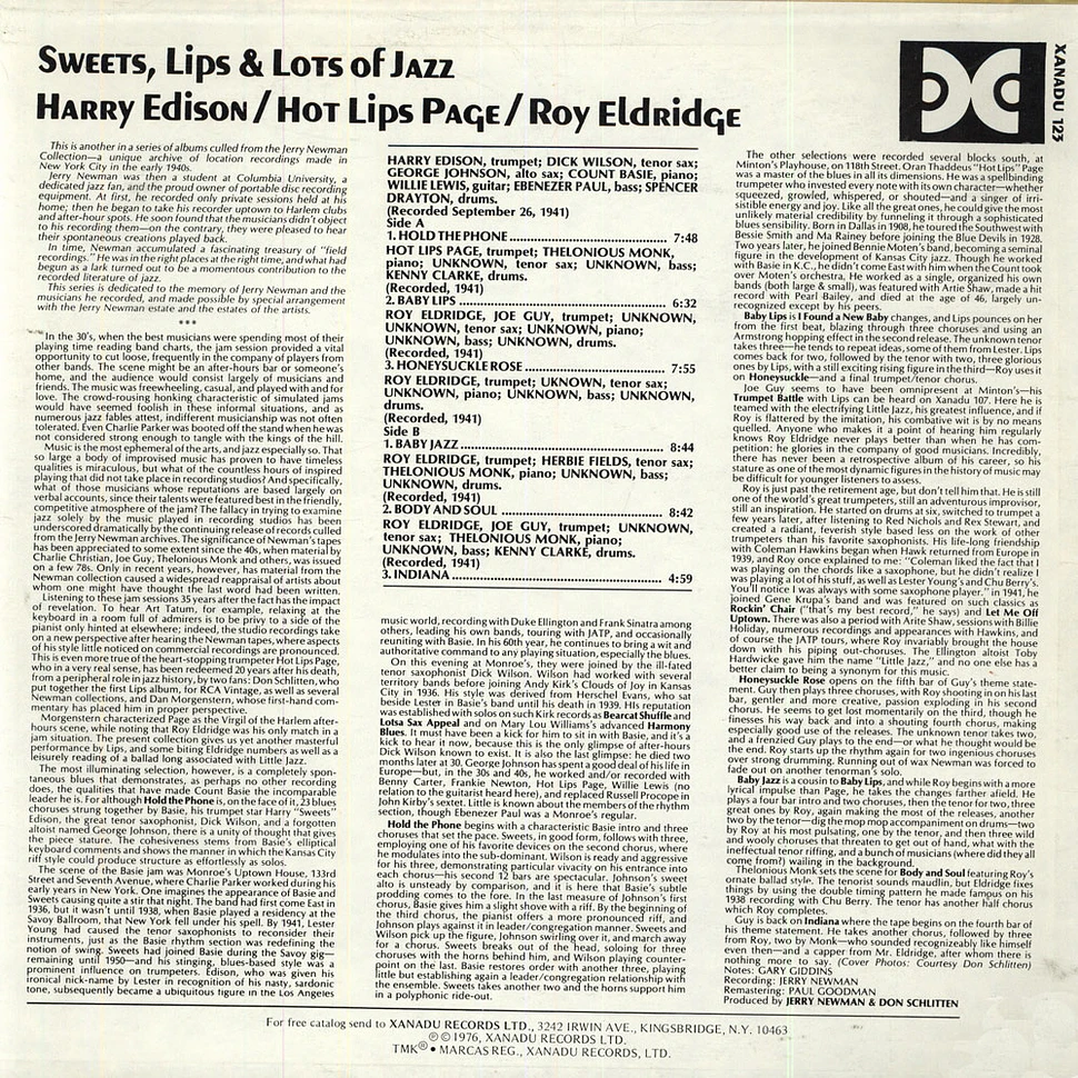 Harry Edison / Hot Lips Page / Roy Eldridge - Sweets, Lips & Lots Of Jazz