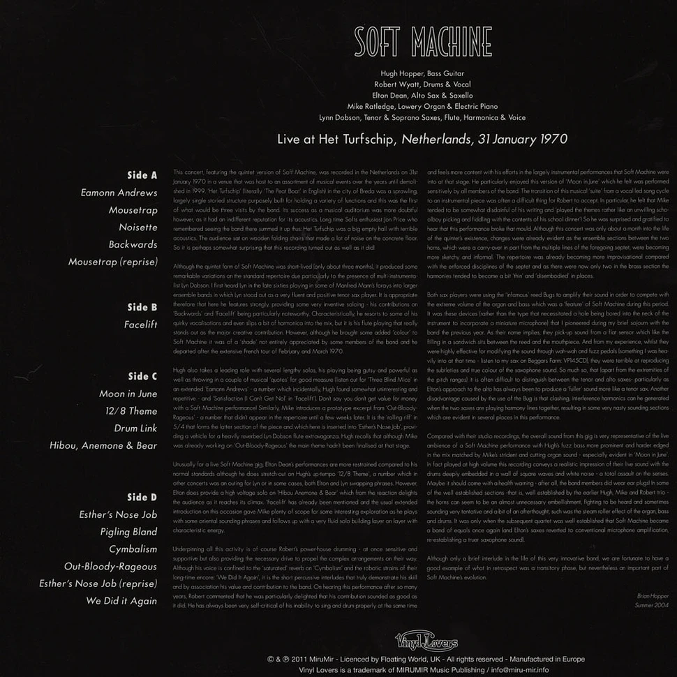 Soft Machine - Live At Het Turfship NL, 31.01.1970