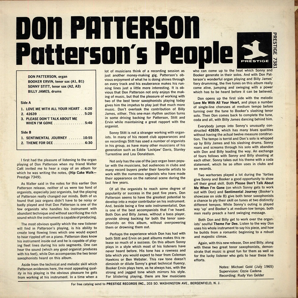 Don Patterson With Sonny Stitt And Booker Ervin - Patterson's People