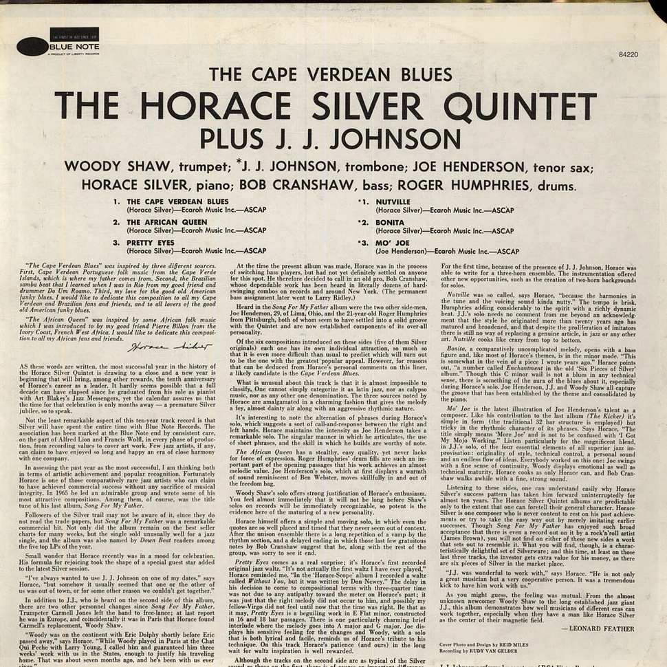 Horace Silver Quintet, The Plus J.J. Johnson - The Cape Verdean Blues
