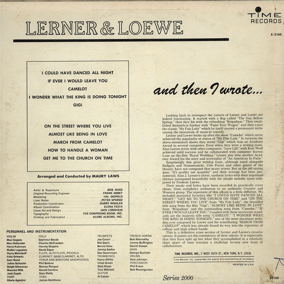 Lerner & Loeewe - And Then I Wrote