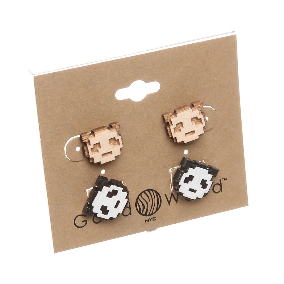 Good Wood NYC - 8 Bit Panda Stud Earrings 2Pk