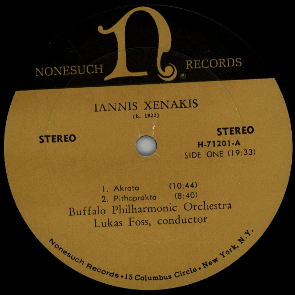 Iannis Xenakis / Krzysztof Penderecki / Lukas Foss, Buffalo Philharmonic Orchestra - Akrata, Pithoprakta / Capriccio For Violin & Orchestra, De Natura Sonoris