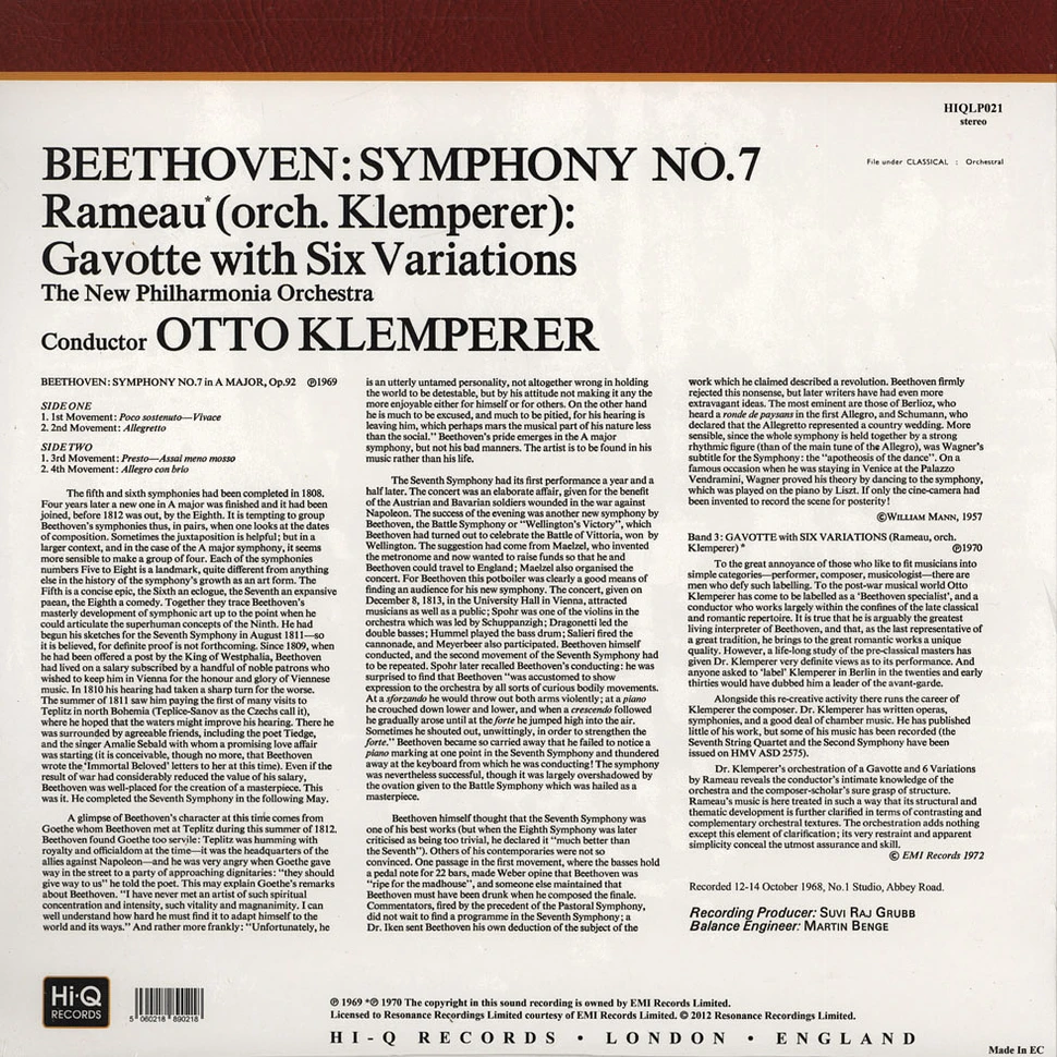 Beethoven / Klemperer - Symphony No 7