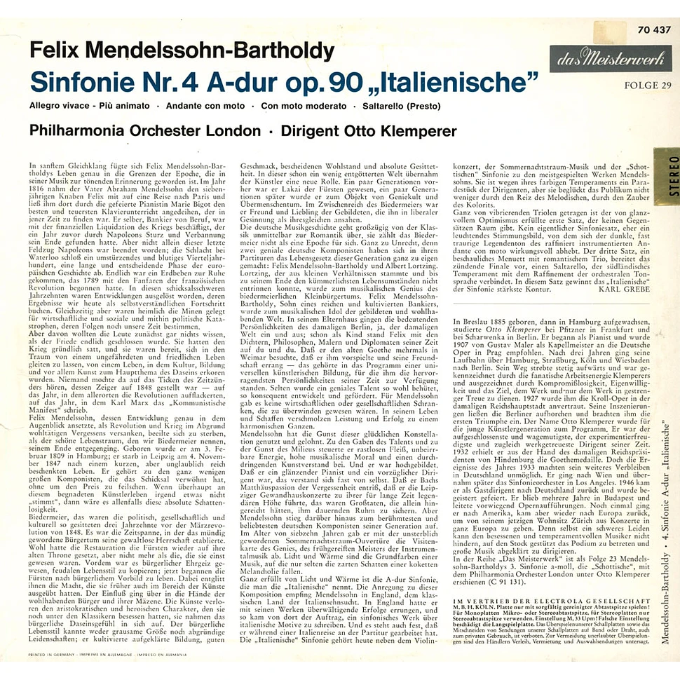 Mendelssohn-Bartholdy / Klemperer - Sinfonie Nr.4 op.90 "Italienische"