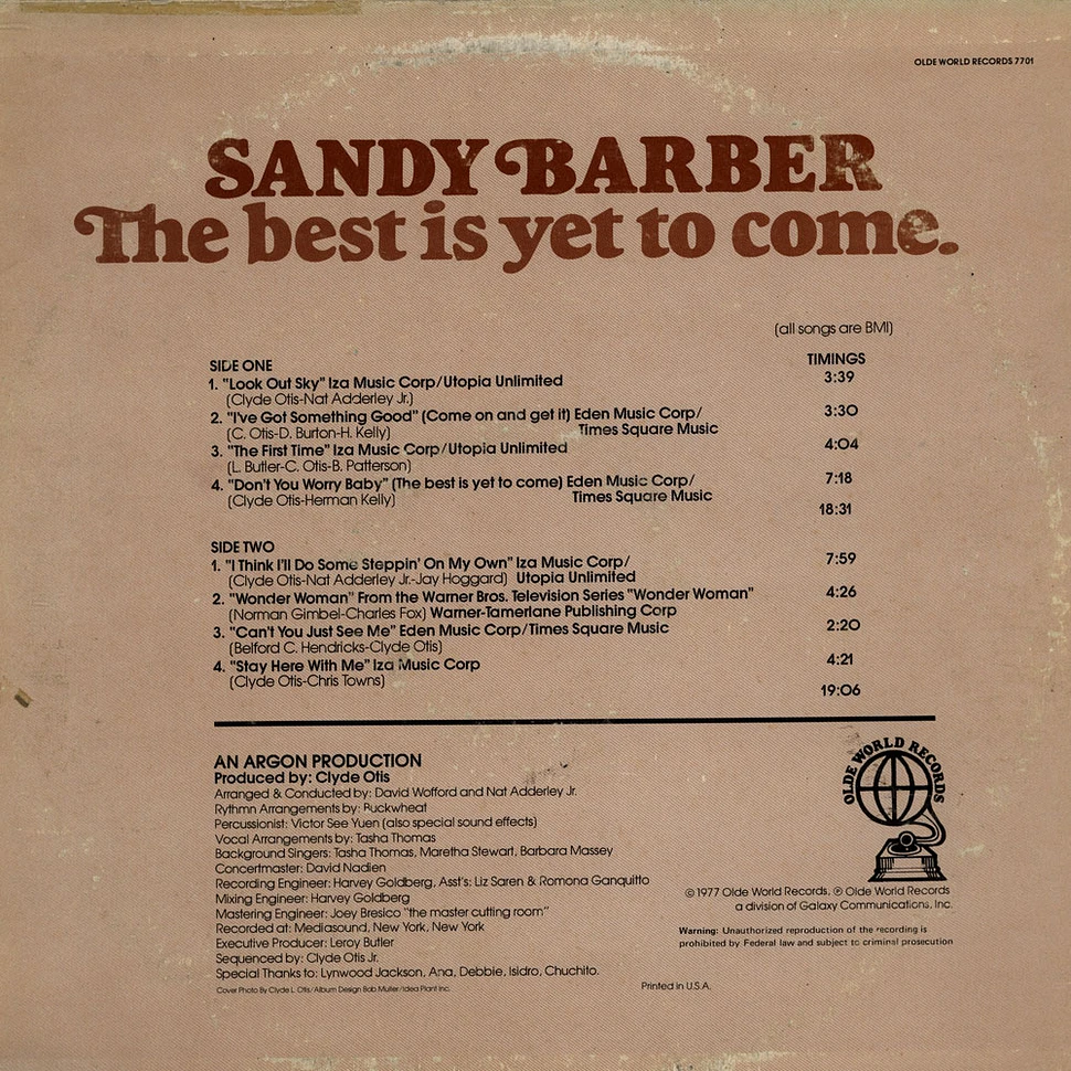 Sandy Barber - The Best Is Yet To Come.