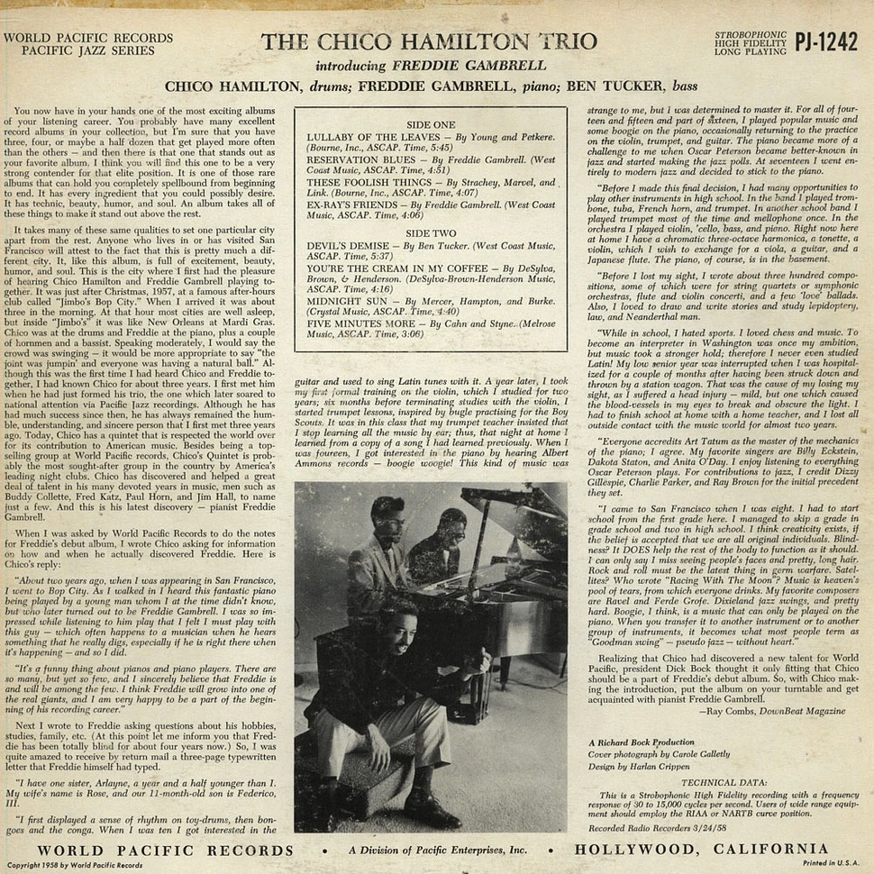 The Chico Hamilton Trio - Chico Hamilton Trio Introducing Freddy Gambrell