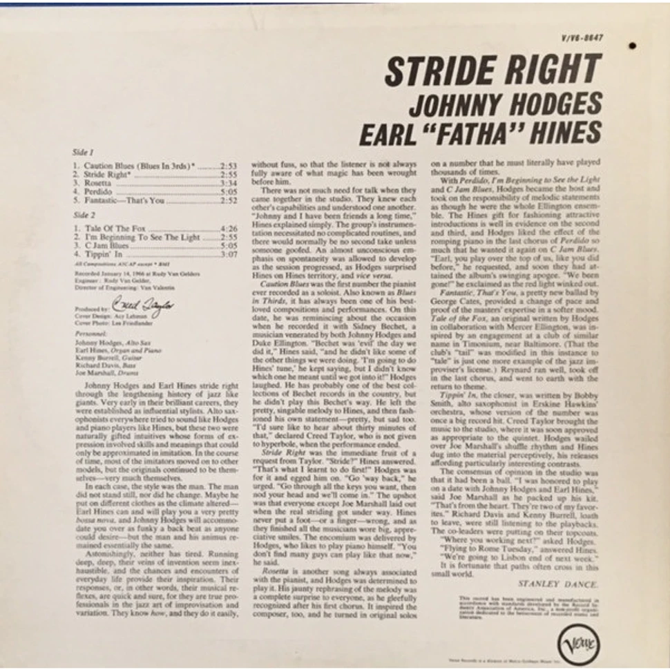Johnny Hodges, Earl Hines - Stride Right