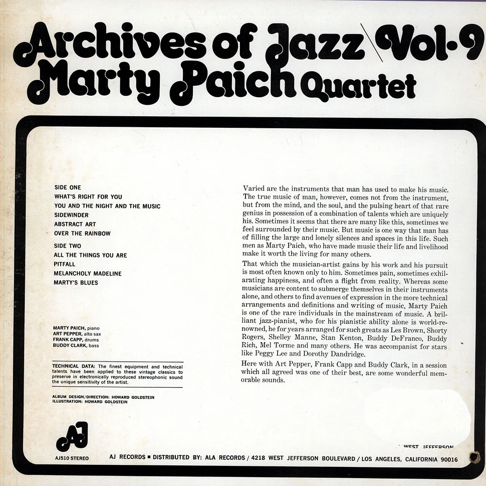 Marty Paich Quartet - Archives Of Jazz Vol. 9