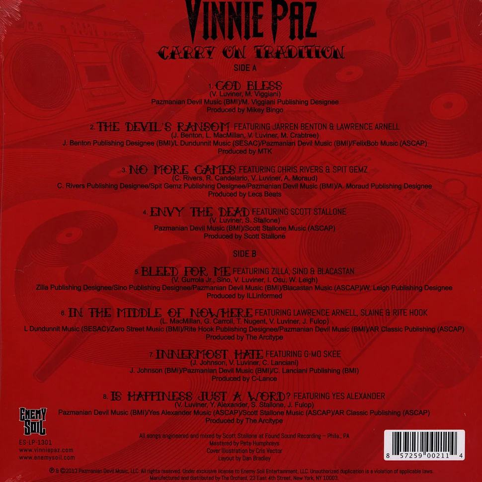Vinnie Paz of Jedi Mind Tricks - Carry On Tradition Colored Vinyl Edition