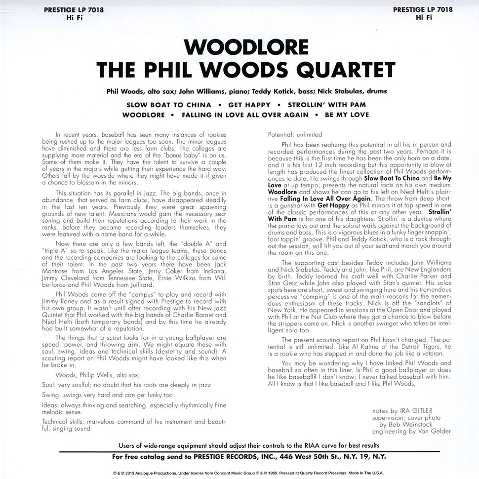 Phil Woods Quartet - Woodlore 200g Vinyl Edition