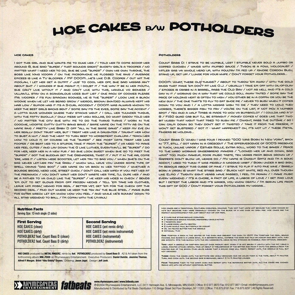 MF DOOM - Hoe Cakes b/w Potholders