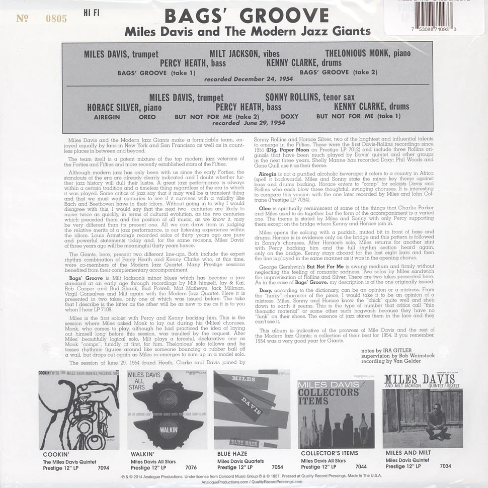 Miles Davis - Bags Groove 200g Vinyl Edition