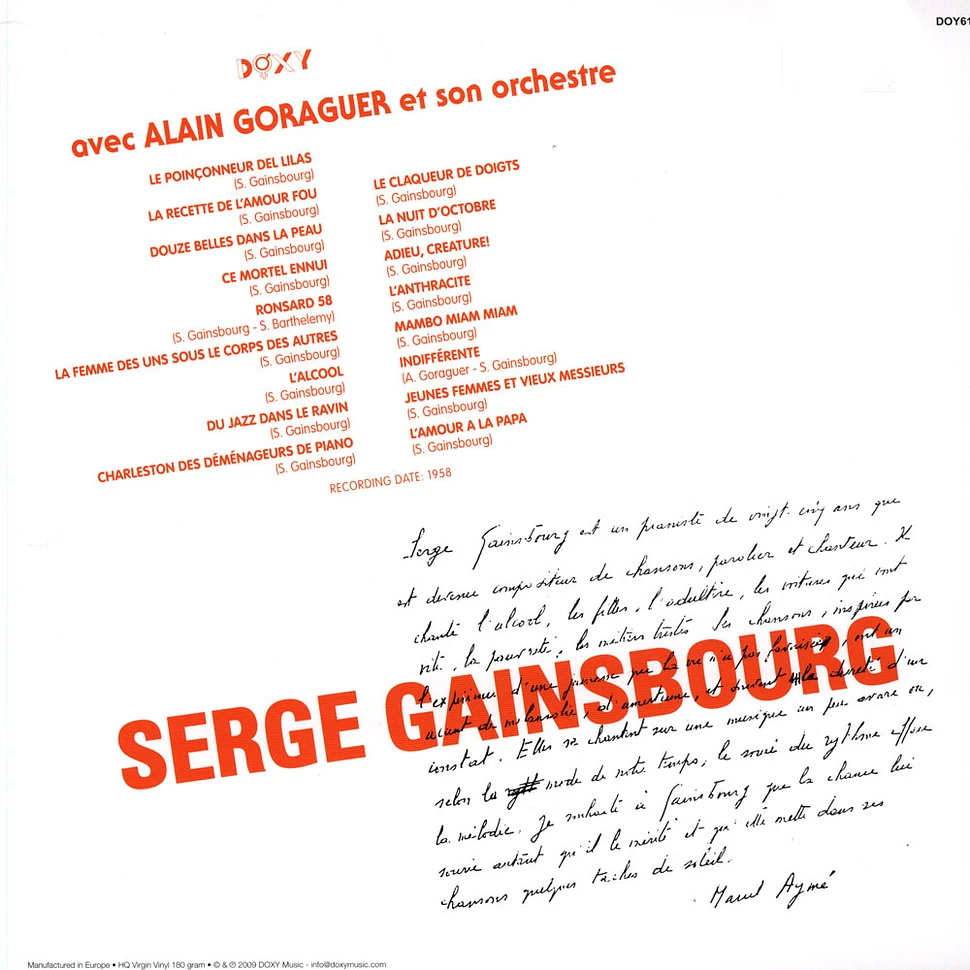 Serge Gainsbourg Avec Alain Goraguer Et Son Orchestre - Du Chant À La Une !... Volume 1 & 2