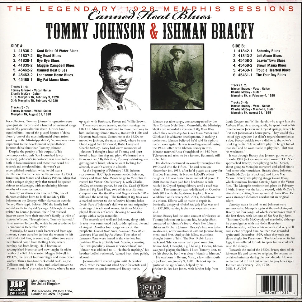 Tommy Johnson & Ishman Bracey - Canned Heat Blues: Legendary 1928