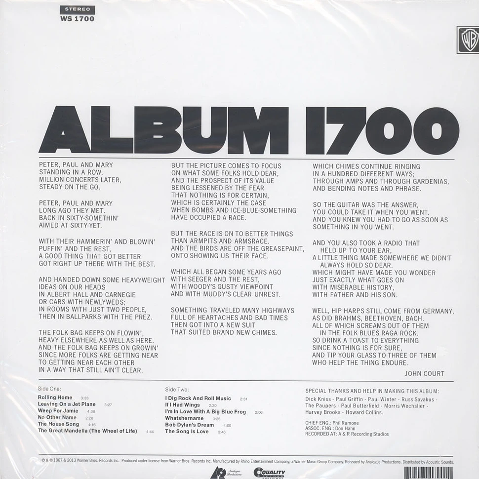 Peter, Paul & Mary - Album 1700 200g Vinyl Edition