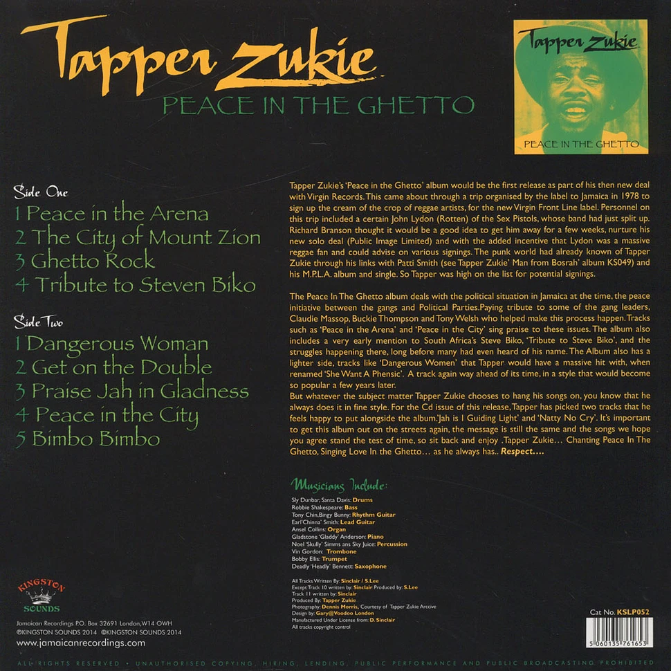 Tapper Zukie - Peace In The Ghetto