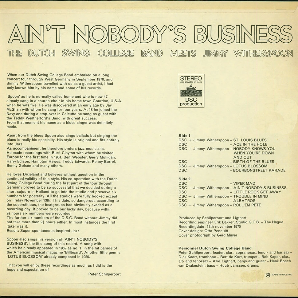 Dutch Swing College Band, The Meets Jimmy Witherspoon - Ain't Nobody's Business