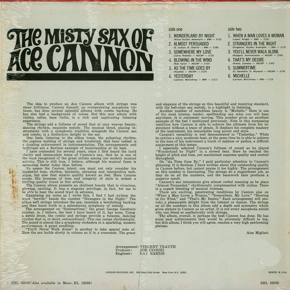 Ace Cannon - The Misty Sax Of Ace Cannon