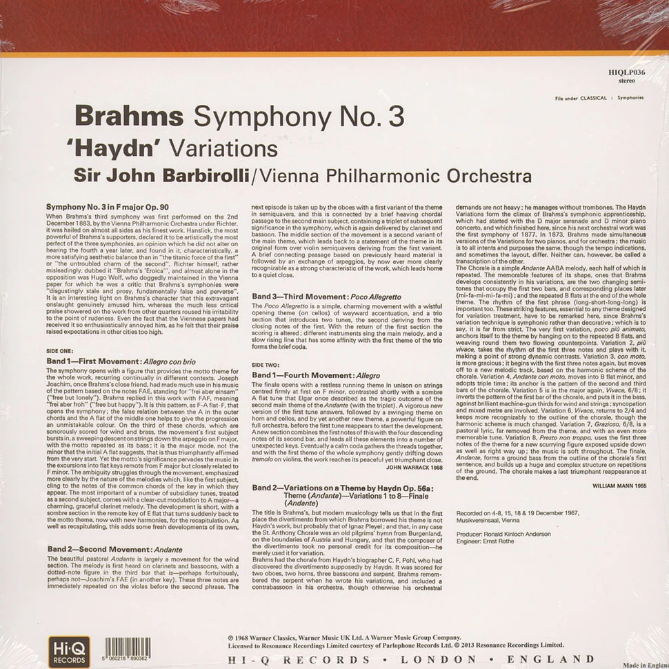 Barbirolli / VPO - Brahms / Symphony No.3