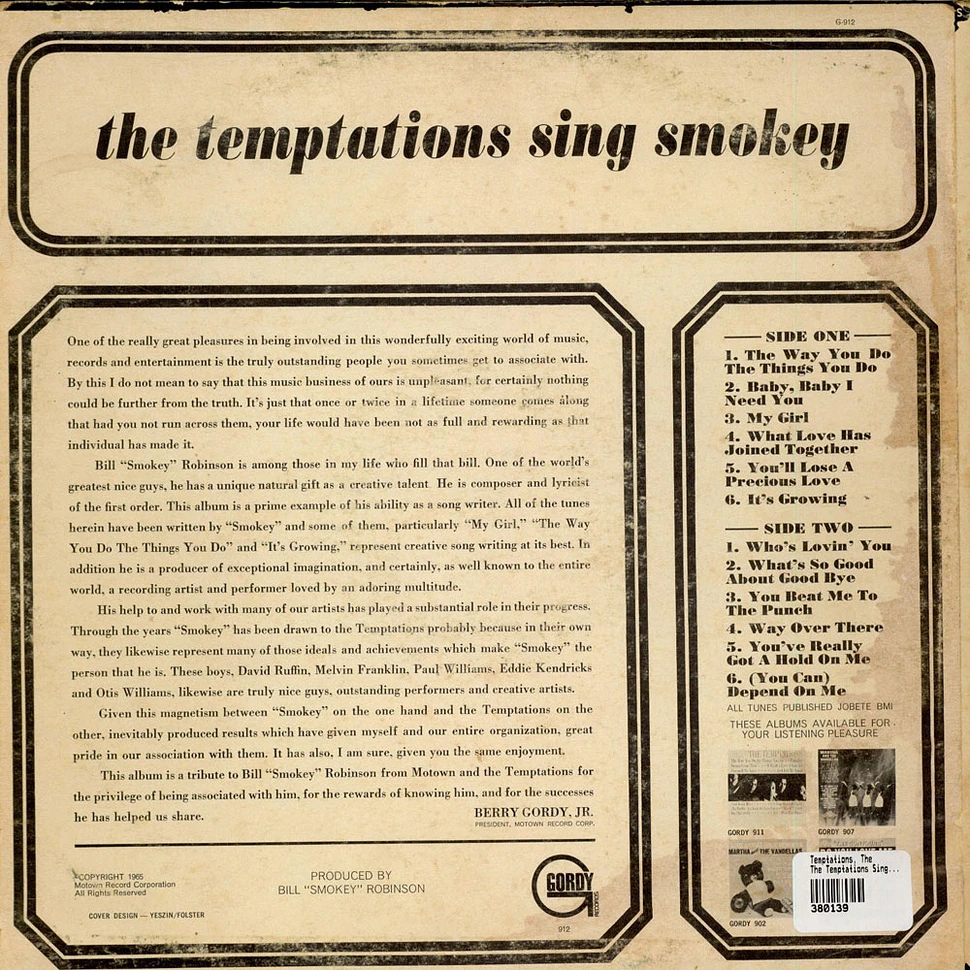 The Temptations - The Temptations Sing Smokey