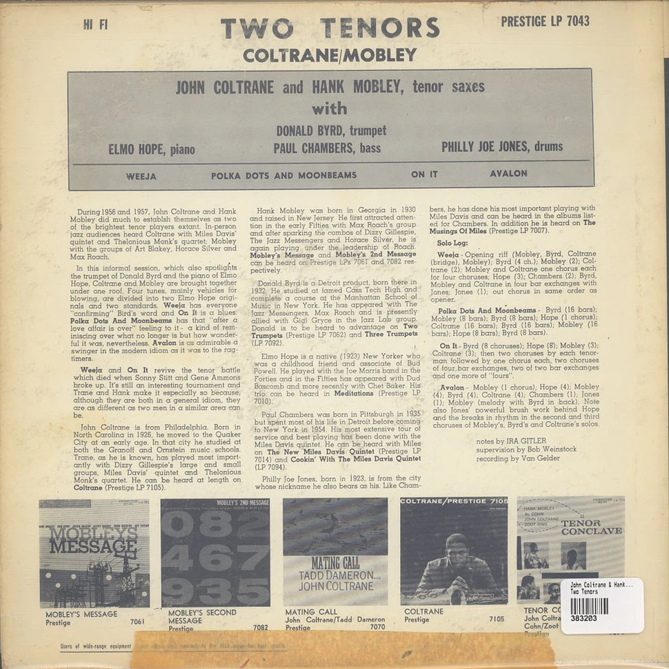 John Coltrane & Hank Mobley - Two Tenors